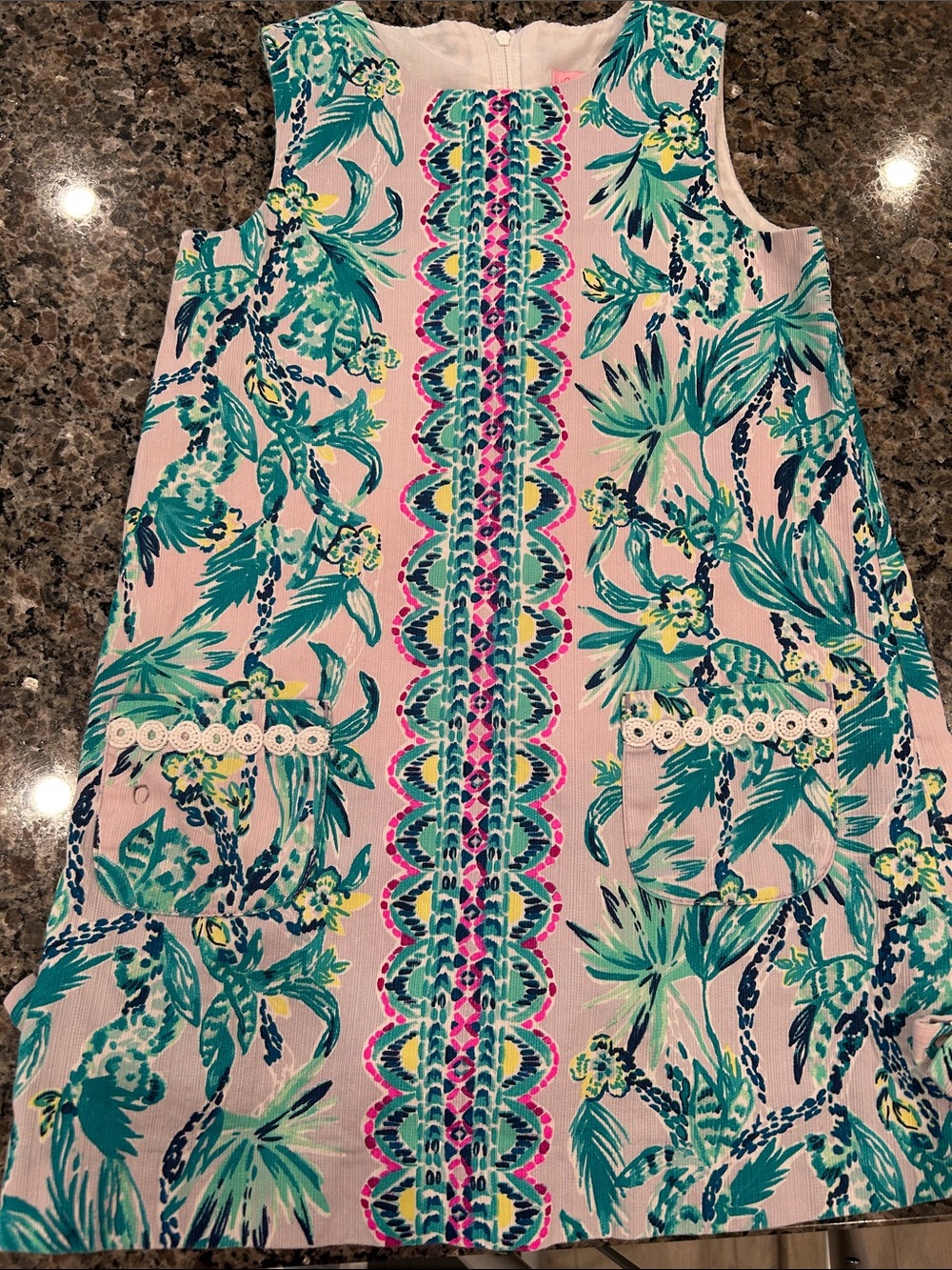 Lilly Pulitzer Pink Floral Shift Dress with Teal & Navy Accents
